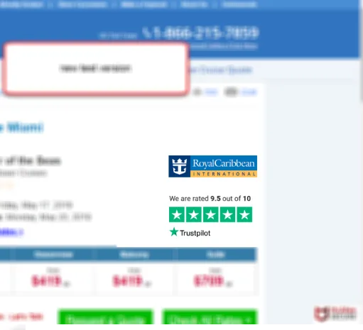 Cruise itinerary page from the test variation, with a Trustpilot rating of 9.5 out of 10 shown beside the cruise details