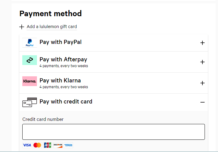 Lululemon - Third-party payment options