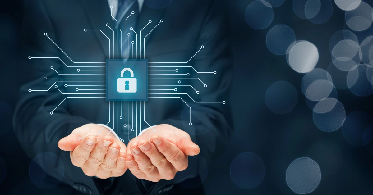 Cybersecurity concept with digital lock and code