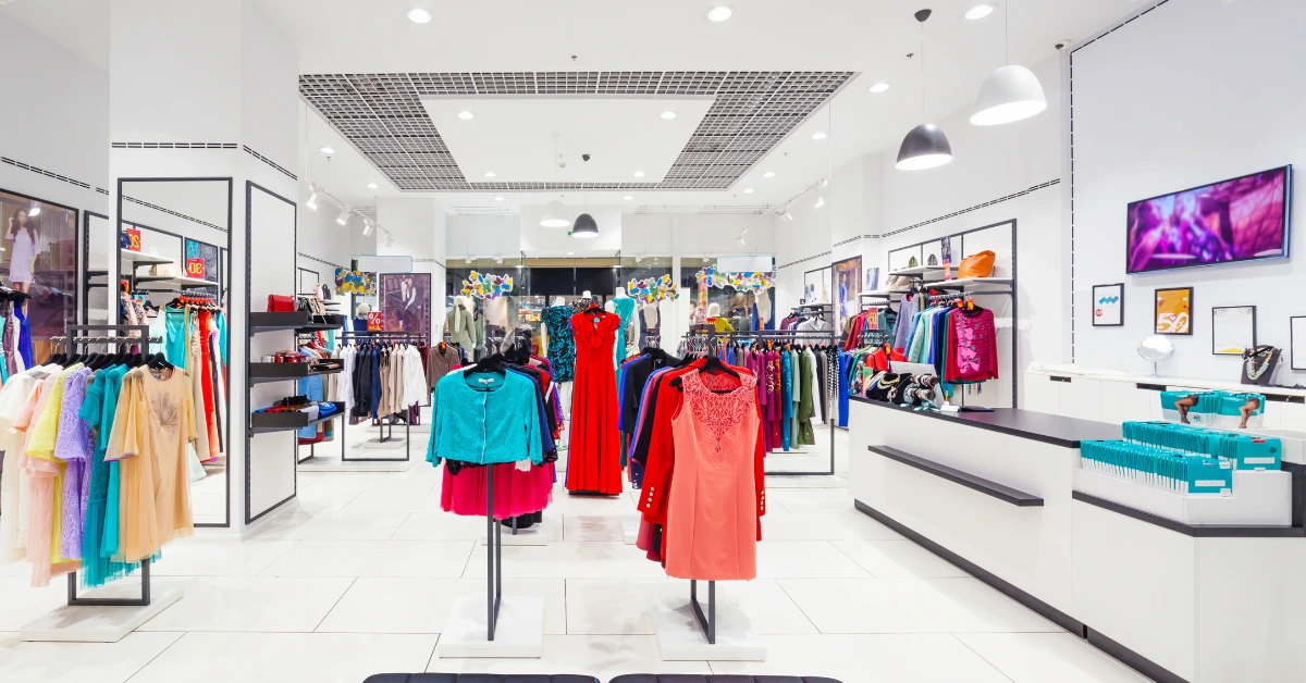 Luxury clothing store interior with premium apparel