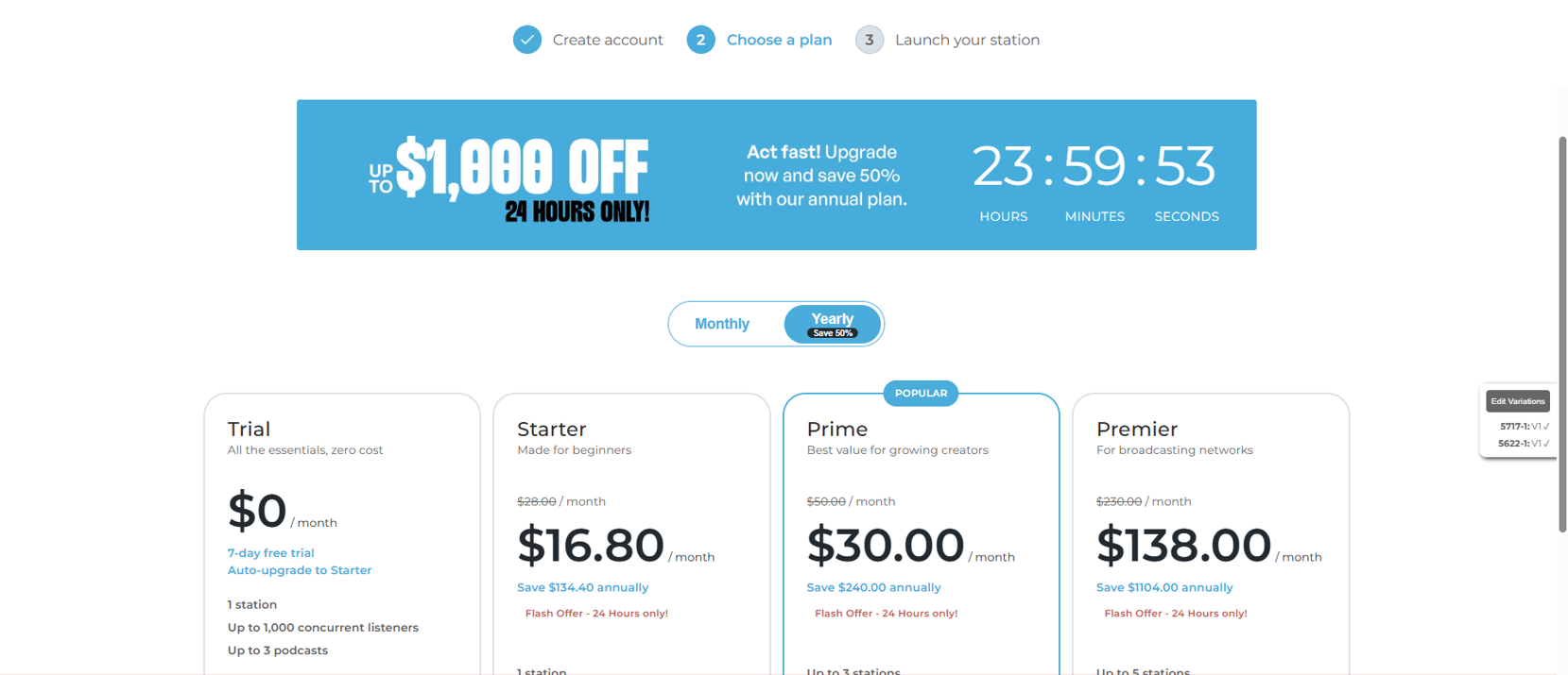 Plan selection after account creation, before email verification