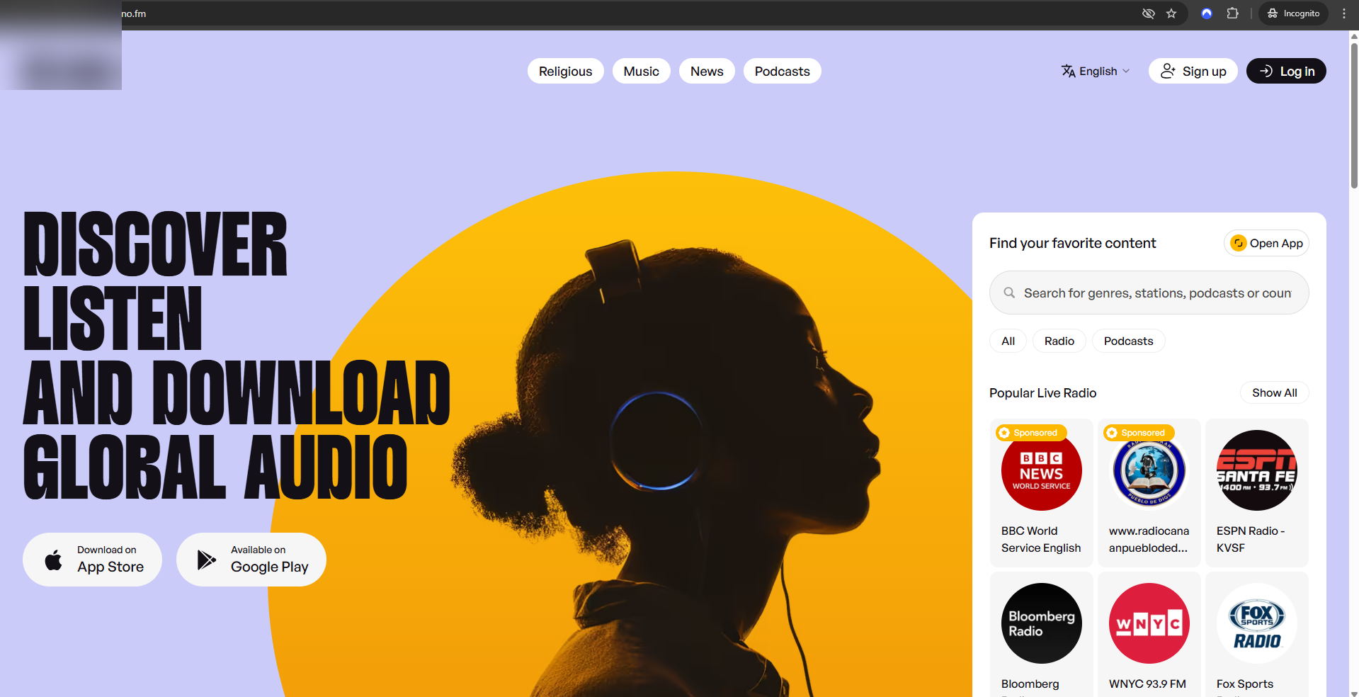 Listener-focused homepage