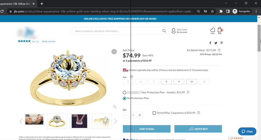 Original product detail page pricing area