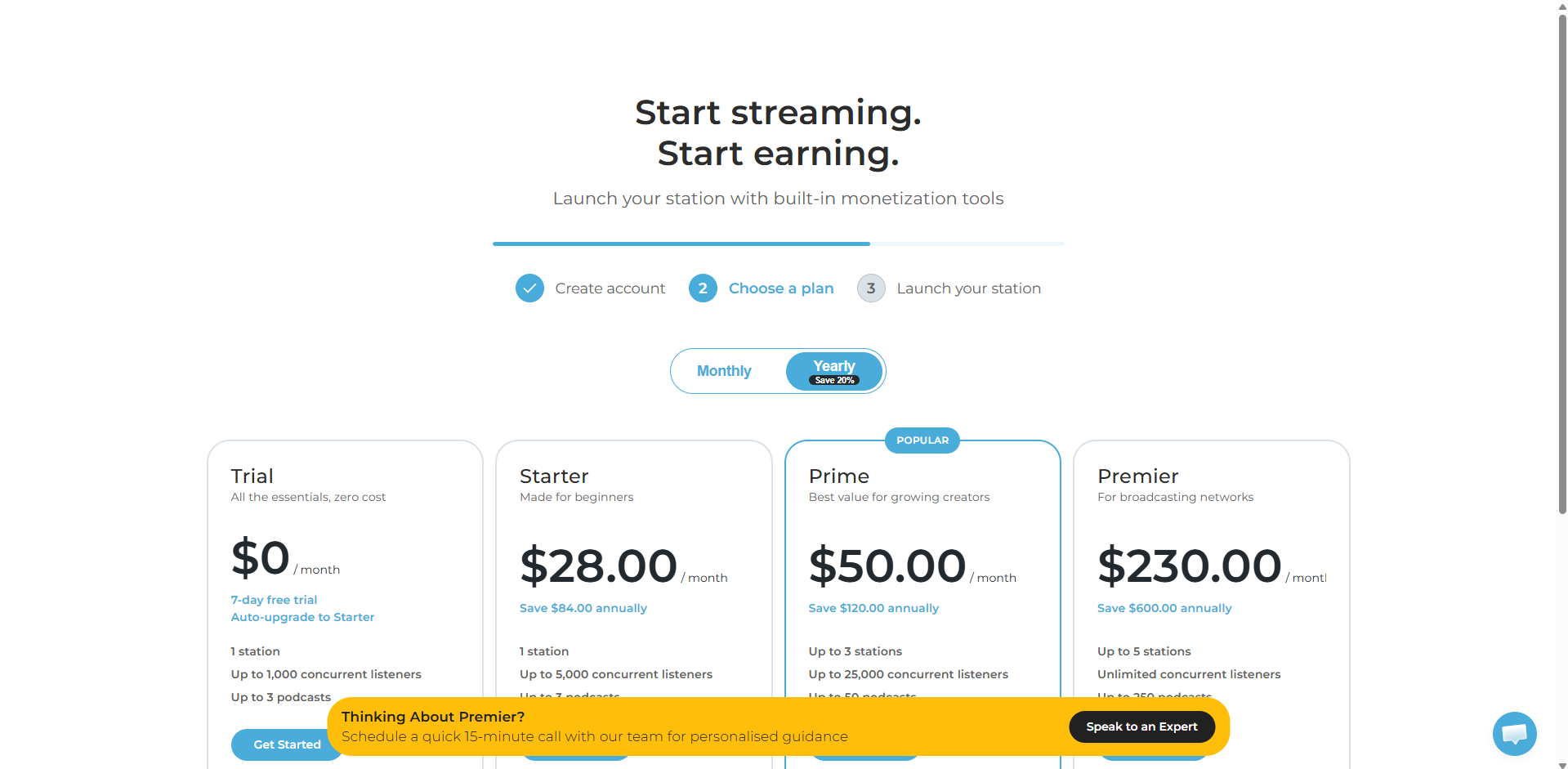 Plans page with speak-to-expert consultation CTA