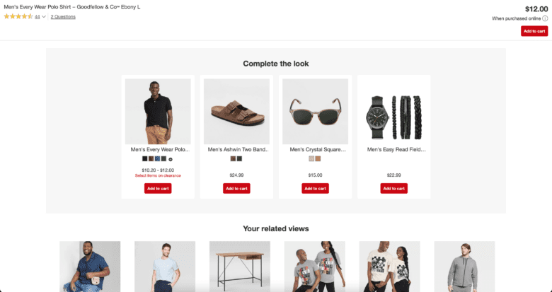 Target.com product cross-sells and upsells. Offer 1: Complete the Look. Offer 2: Your related views.