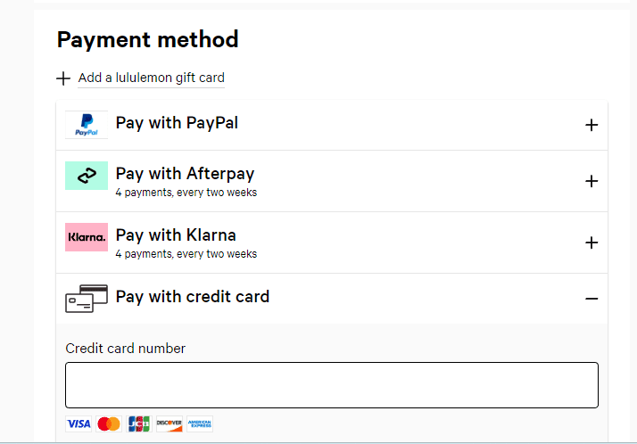 Lululemon - Third-party payment options 
